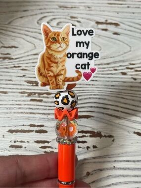 Orange Cat Beaded Pen - Pets Cat